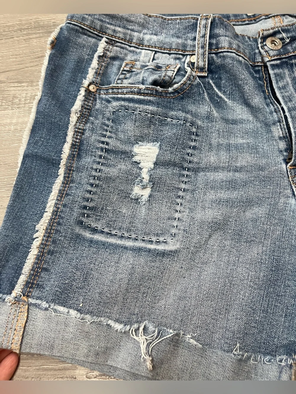 Jessica Simpson Distressed Blue Denim Shorts with Dark Blue Side Panels